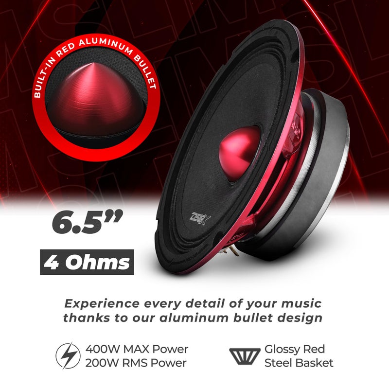 DS18 PRO-X6.4BMSL Slim Loudspeaker - 6.5", Midrange, Red Aluminum Bullet, 500W Max, 250W RMS, 4 Ohms - Premium Quality Audio Door Speakers for Car or Truck Stereo Sound System (1 Speaker) - Image 2